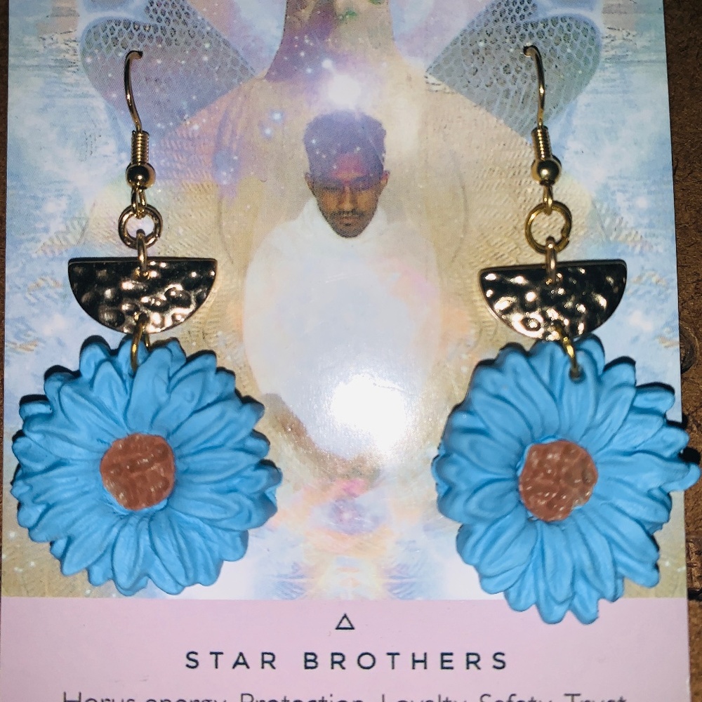 Baby Blue Sunflower Clay Earrings